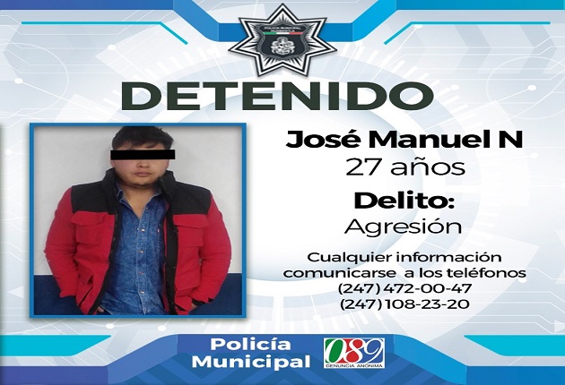 Detiene seguridad Pública Municipal a agresor en el centro de la ciudad